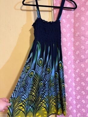 Prince Navy Sundress with Peacock Print